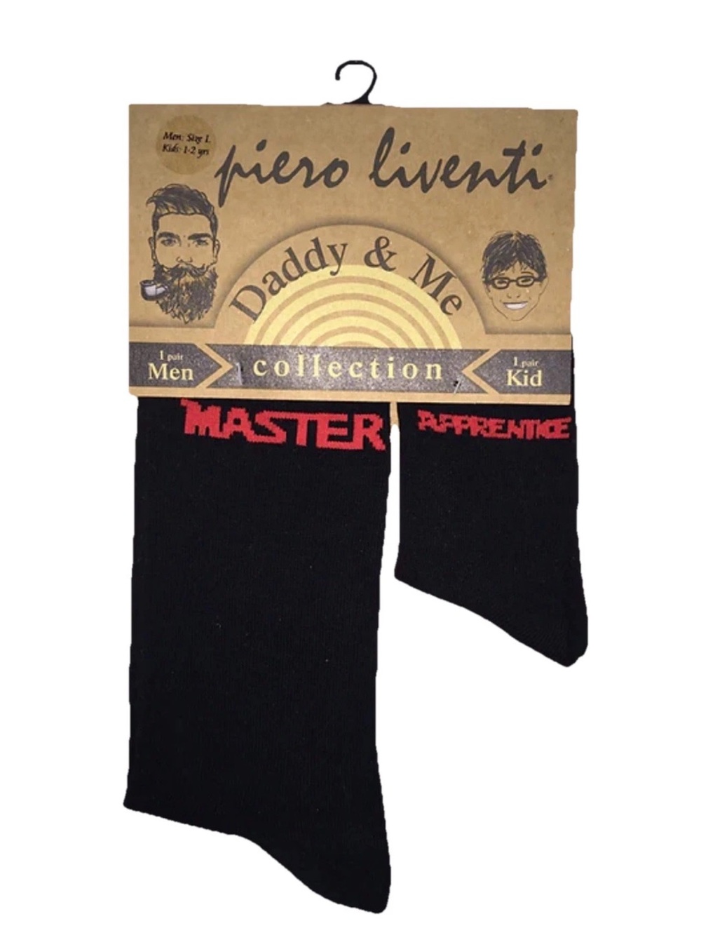 NWT Piero Liventi Daddy & Me Black Socks Master Apprentice Size L 1-2 Y